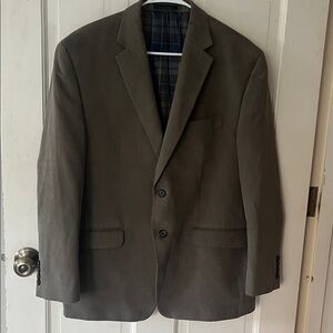 Lauren Ralph Lauren Faux Suede Blazer Mens 44S Gray Blue Plaid Lining